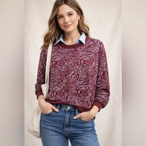 Madewell Burgundy Abstract Zebra Print Crewnexk Sweatshirt Pullover Top
